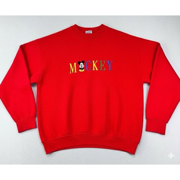 Mickey & Co. Vtg Disney Embroidered Mickey Logo Crewneck Sweatshirt Red Sz M/L - Picture 2 of 9